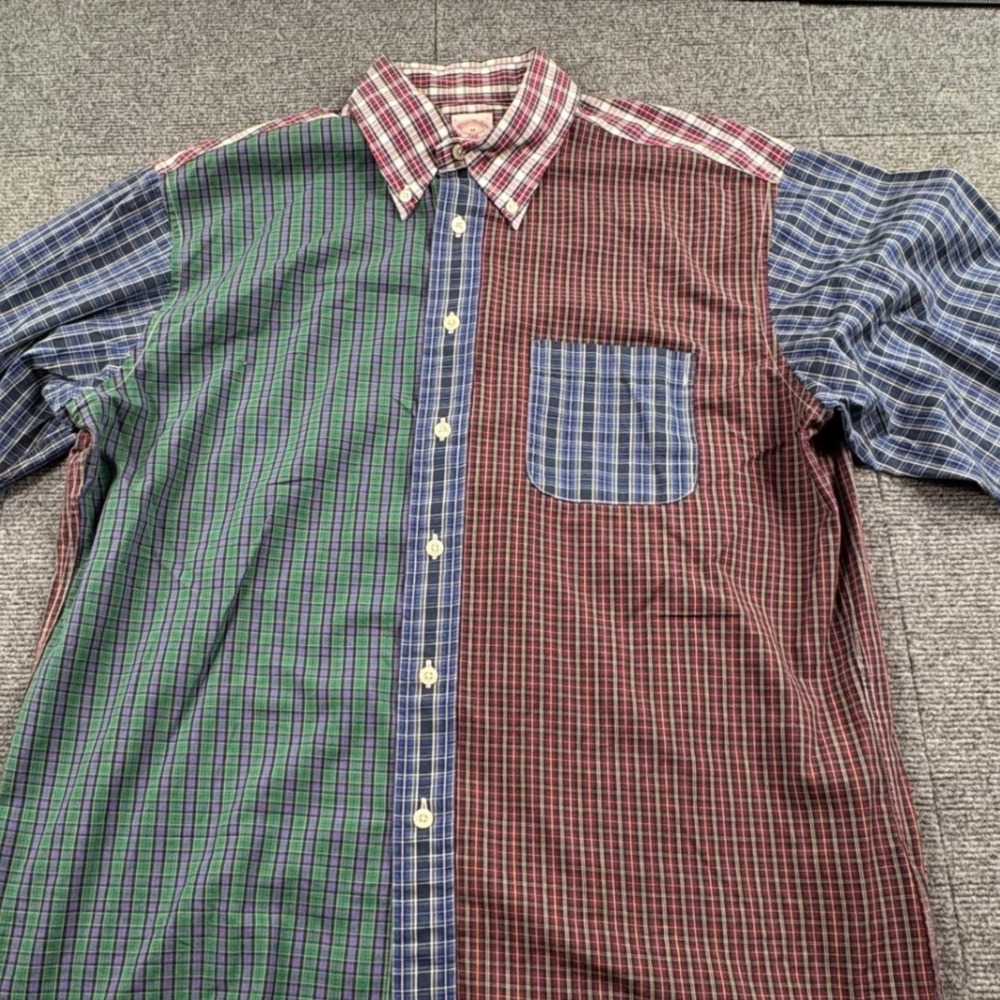Brooks Brothers 346 Mens Fun Shirt Multi Color Plaid Patchwork Button Down M